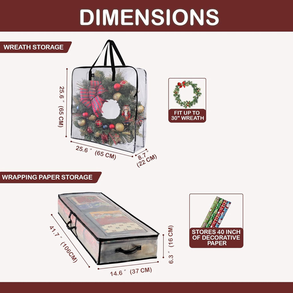 VENO Wrapping Paper Storage Bag - 5 Pack for Christmas Wreaths | Multi-Use Gift Wrap Organizer