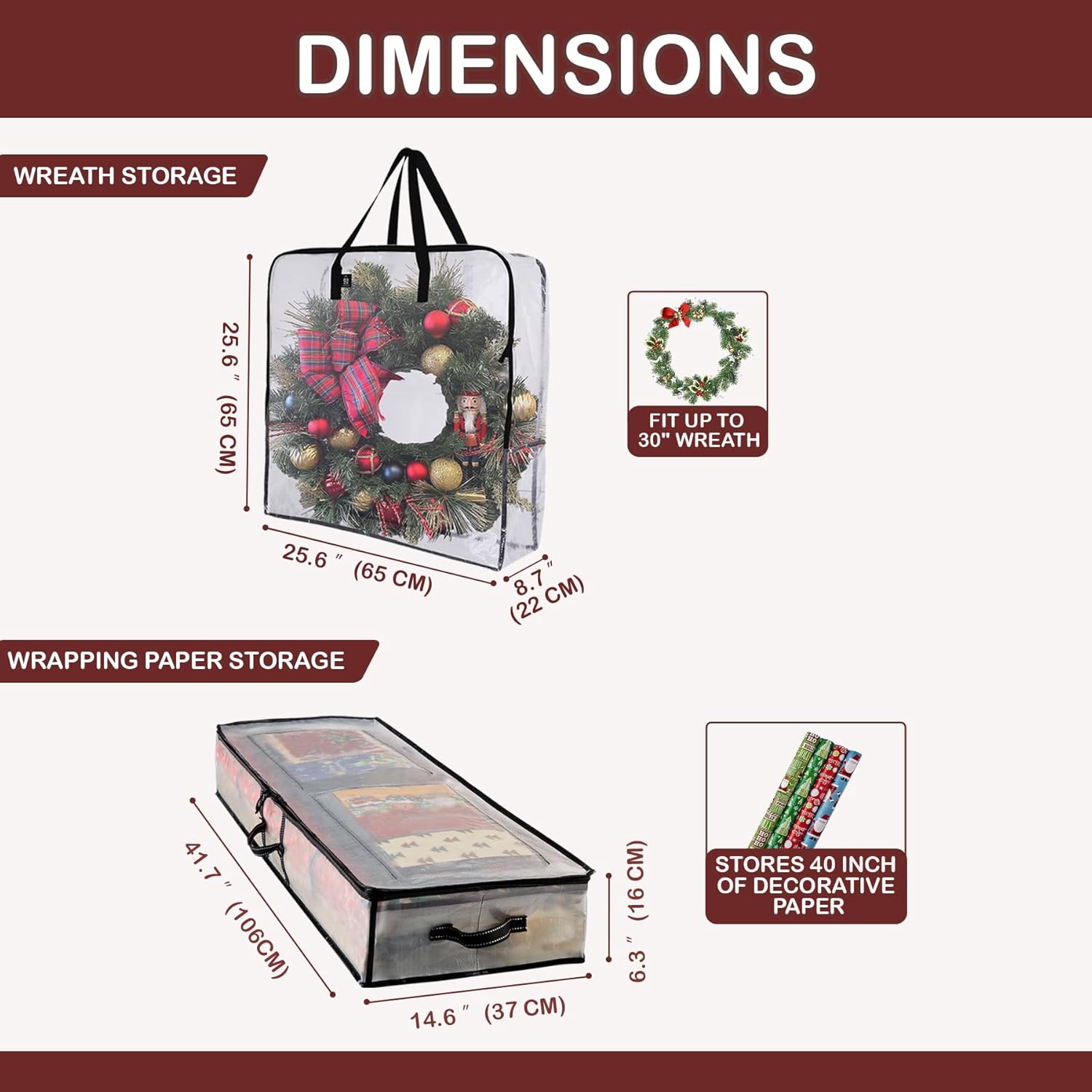 VENO Wrapping Paper Storage Bag - 5 Pack for Christmas Wreaths | Multi-Use Gift Wrap Organizer