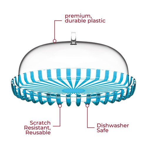 GUZZINI Dolcevita 12" Cake Stand with Dome Lid - Turquoise | Multi - Purpose Use for Dessert Table, Cupcake Stand, Cake Display | BPA-Free Display Stand for Parties, Weddings, Kitchen