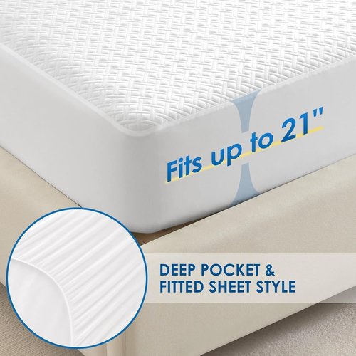 Cozymaker Queen Size Waterproof Mattress Protector - Cooling Fitted Cover, Soft & Breathable 8-21" Deep Pocket