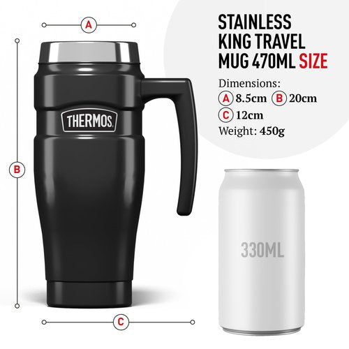 Thermos 101834 Stainless King Travel Mug, Matt Black, 470 ml
