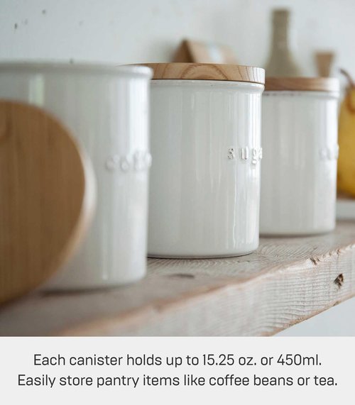 YAMAZAKI Home Tosca Ceramic Canister - Dry Food Kitchen Storage Container Organizer - Salt - 15.25 Oz., 450 Ml