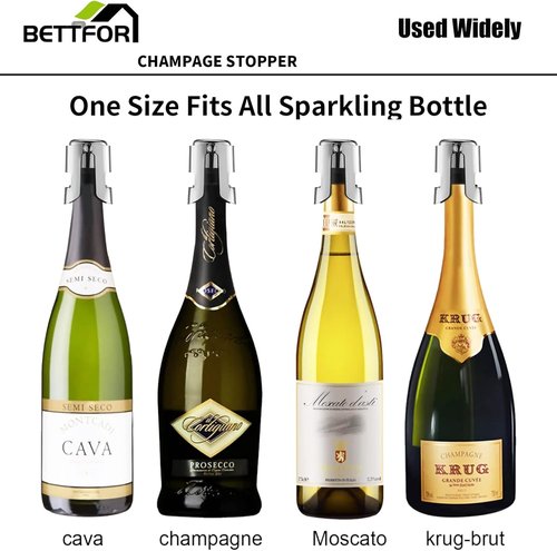 Champagne Stoppers with Stainless Steel Champagne Saver with Food Grade Silicone Leak proof Keep Fresh Suitable for Champagne, Cava, Prosecco and Sparkling (Silver, 2 Pack)