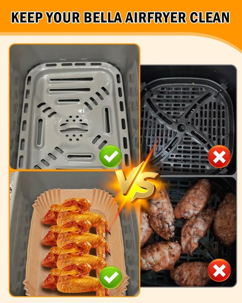 Bella Air Fryer Disposable Paper Liners - 130PC Food Grade Non-Stick Parchment for Easy Cleanup | Rectangle