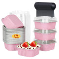 120pack 5oz Mini Cake Tins Cupcake Pan with Lids,LNYZQUS Aluminum Foil Baking Cups,Disposable Ramekins Small Brownie Muffin Pans Mini Cheesecake Containers for Home Bakery-Pink