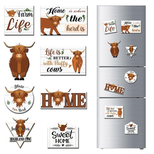 Farmhouse Highland Cow Refrigerator Magnets - Thrist 8PCS Farm Animal Refrigerator Magnets for Fridge Farm Themed Highland Cow Refrigerator Magnet for Home Kitchen Office Decor