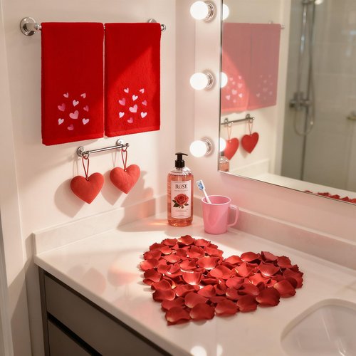 JarThenaAMCS 2Pcs Valentine's Day Hand Towels Red Pink Heart Embroidered Cotton Bathroom Towel Absorbent Bath Towel for Kitchen Dish Hand Drying Cleaning Cooking, 29.5 x 13.7 Inch