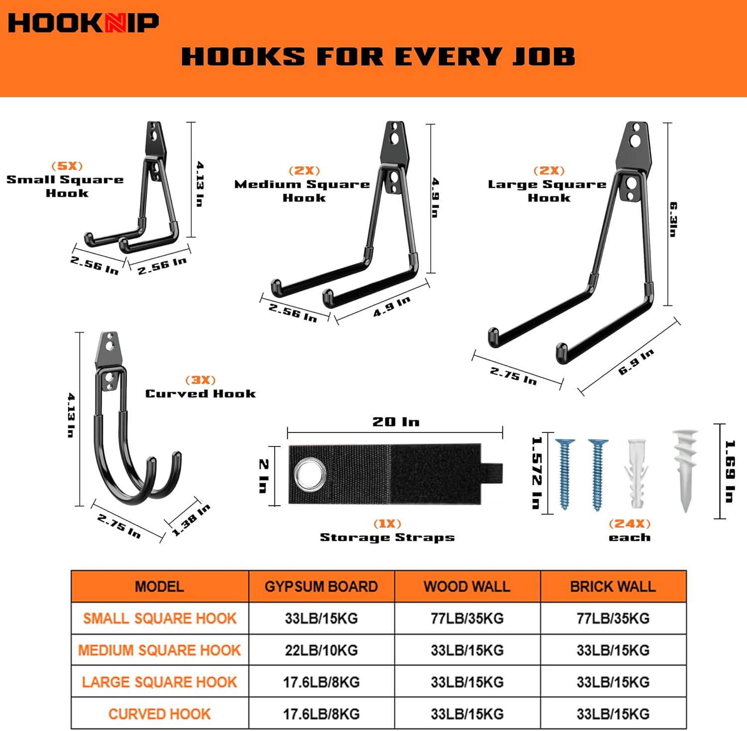 Pack 13 Heavy Duty Garage Hooks - Multi-Sized Wall-Mounted Tool Hangers with Anti-Rust PVC Coating | Ideal for Bikes, Ladders, and Garden Tools