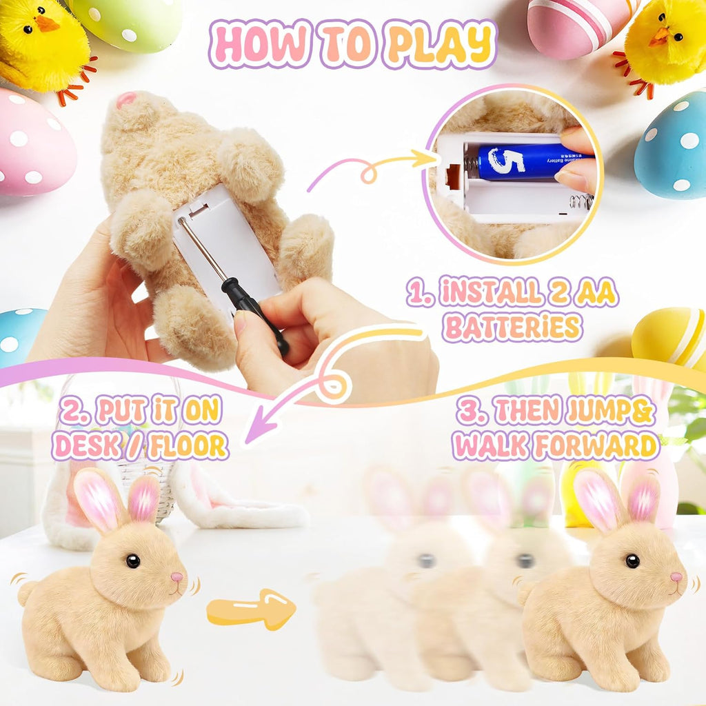 Skiennix Realistic Bunny Toy - Interactive Hopping Robot Rabbit with Sounds | Brown, Kid-Friendly Design