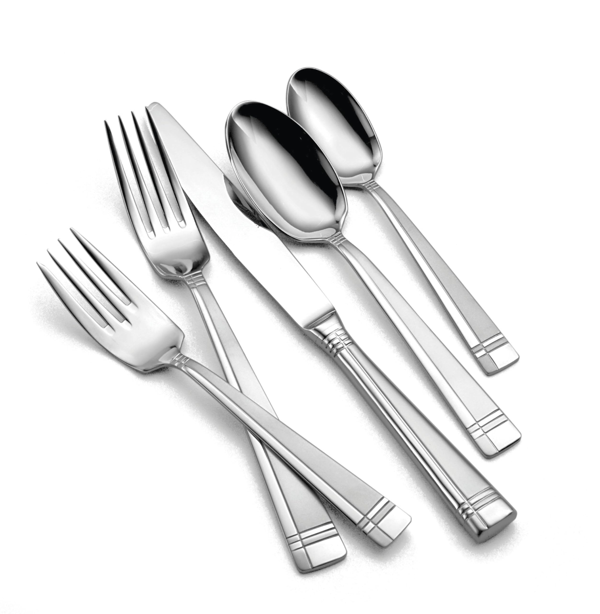 Oneida Silverware Set, Amsterdam 45-Piece Everyday Flatware Set, Service For 8, 18/0 Stainless Steel, Rust Resistant, Dishwasher Safe, Knives Spoons And Forks Set, Home And Kitchen (Silver, 45 Piece)