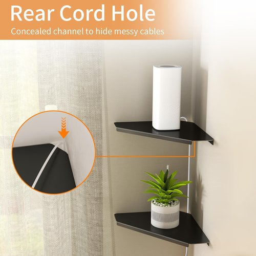 MKO Small Wall Mounted Floating Corner Shelves Metal Black Pack of 2 (8 in)
