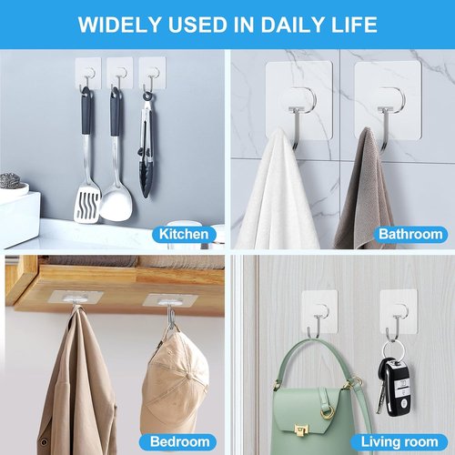 JINSHUNFA Heavy Duty Adhesive Wall Hooks - 13LB Capacity, Waterproof, No Drill | 8 Pack for Bathroom & Kitchen