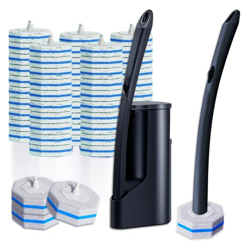 Disposable Toilet Brush with 50 Wand Cleaner Refills Pads，Wall Mounted Toilet Bowl Holder Set，Toilet Cleaning System Starter Kit，Bathroom Cleaning System for Sink Bathtub Wash Basin