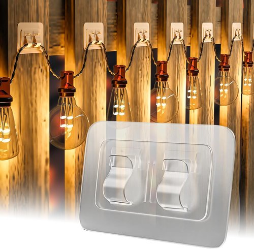 Heavy Duty Cable Clips for Outdoor String Lights by Hooks | 100Pcs Waterproof Adhesive Strips - UV-Resistant Clear Holders