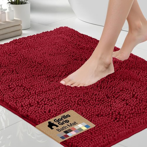 GORILLA GRIP Bath Rug Mat - Soft Absorbent Chenille | Quick-Dry Microfiber, 60x24, Red