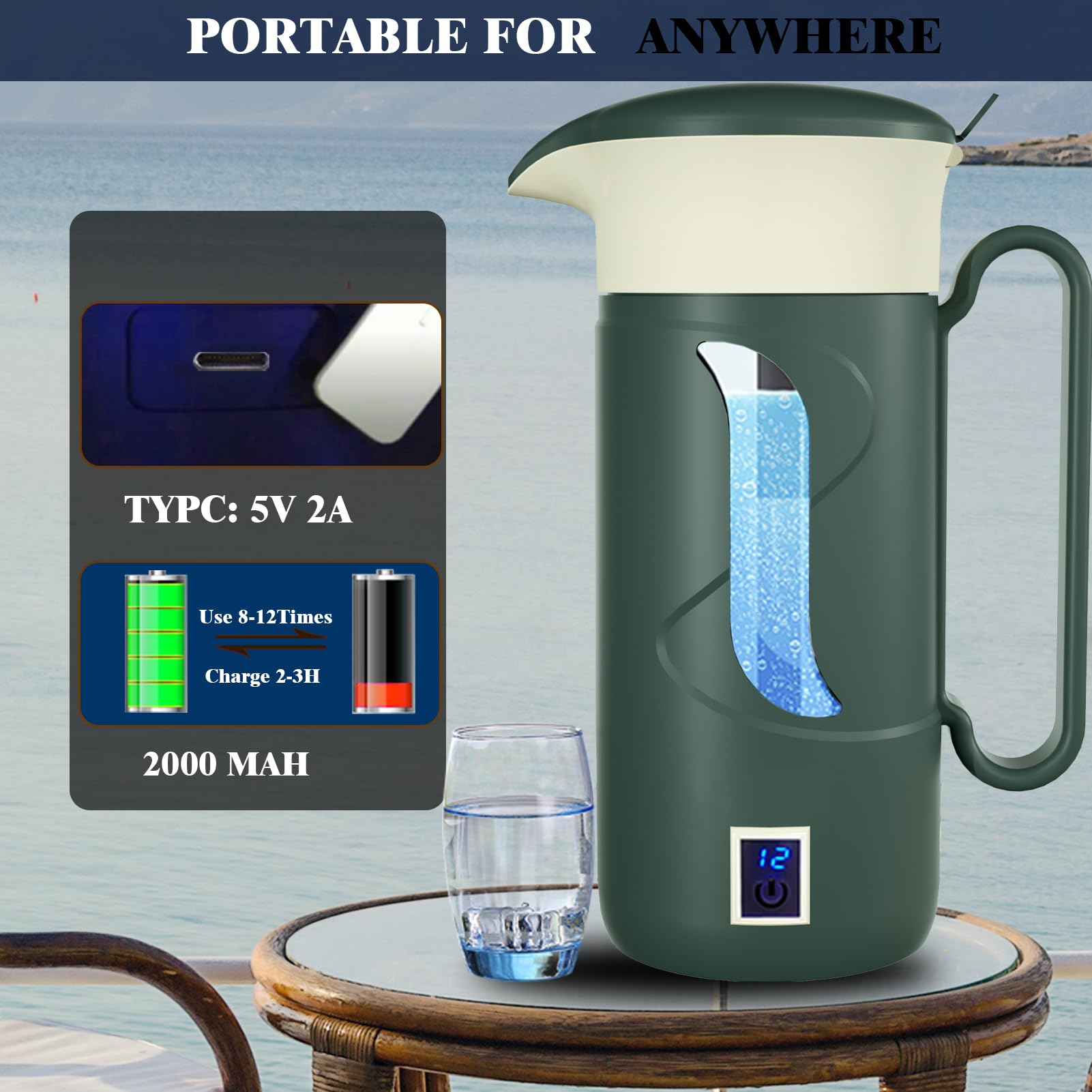 GOSOIT Hydrogen Water Bottle Hydrogen Alkaline Water Generator Ionizer Hydrogen Water Maker Machine with SPE and PEM Technology (Blue Black)
