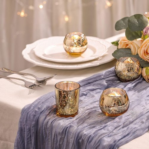 DEVI 48PCS Gold Votive Candle Holders - Mercury Glass Tea Light Holders for Weddings & Parties