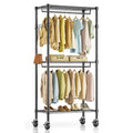 Simple Deluxe Rolling Clothes Rack, Heavy Duty Clothing Rack, 3-Shelf Portable Adjustable Wardrobe Closet with Wheels, Hanging Rods & Side Hooks, 29.5" W x 15.7" D x 75.6" H, Black