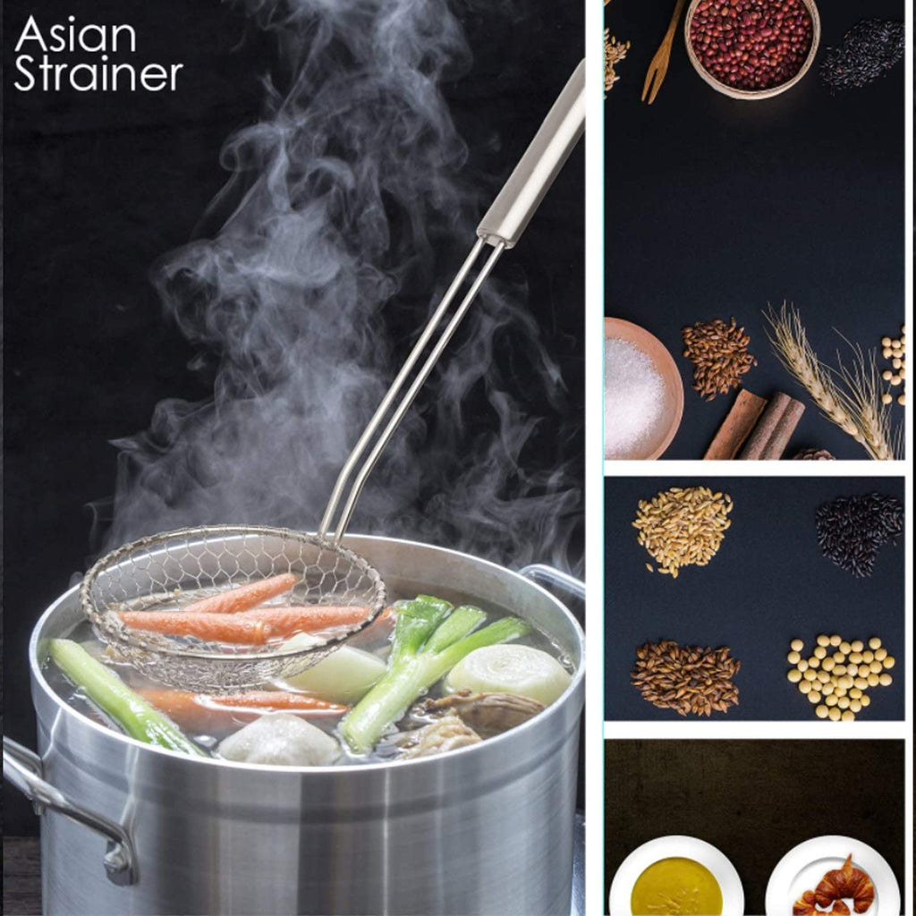 Best Utensils Asian Kitchen Stainless Steel Spider Strainer Professional Wire Skimmer with Spiral Mesh (7-Inch Strainer Basket)
