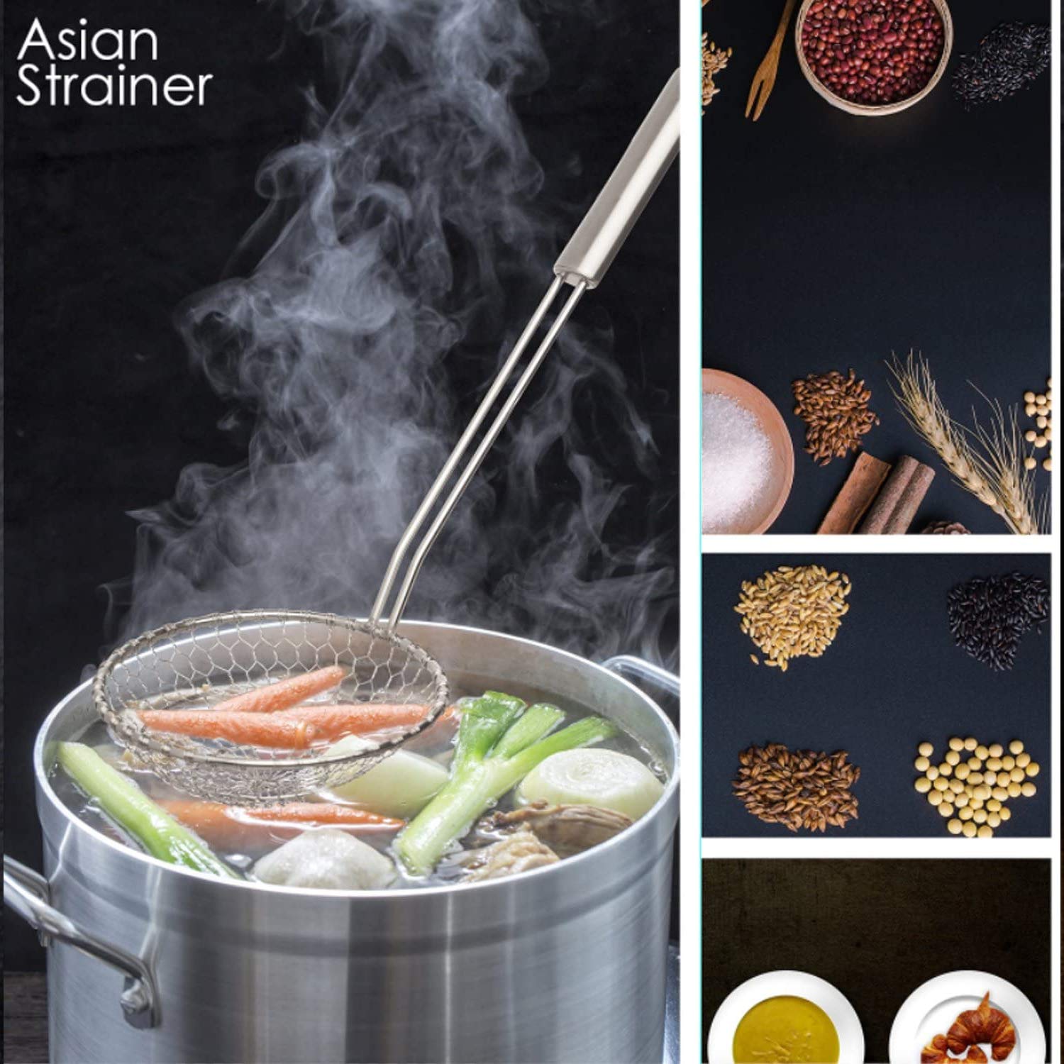 Best Utensils Asian Kitchen Stainless Steel Spider Strainer Professional Wire Skimmer with Spiral Mesh (7-Inch Strainer Basket)
