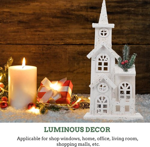 LABRIMP Luminous Wooden Castle Ornament - Lighted Christmas Village House Decor for Holiday Home | 1pc