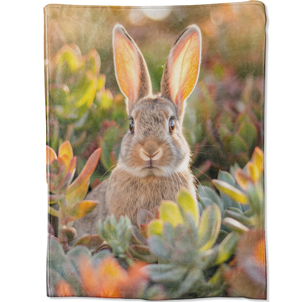 Cute Rabbit Blanket 50x60 in Birthday Gifts, Green Nature Garden Wild Bunny Throw Blankets for Home Traveling Camping Car Decor, Comfort Fluffy Warm Throws, for Girls Kids Animal Lovers