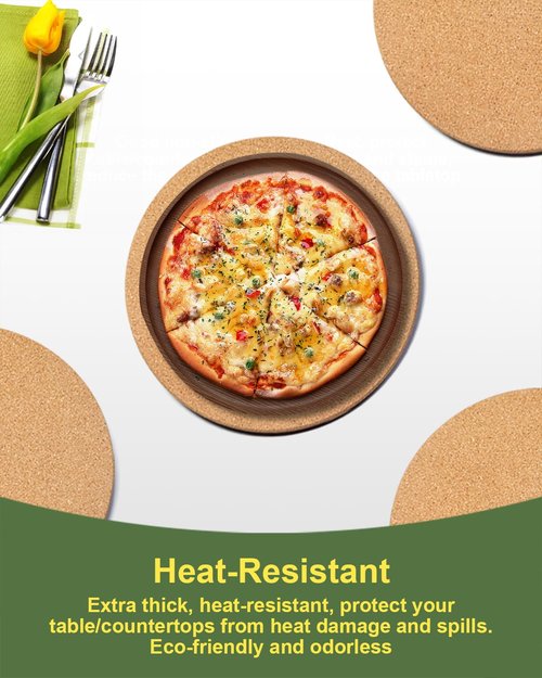Tnuynoy 4 Pack 7.5" Cork Trivets for Hot Dishes, Hot Pots and Pans, Heat Resistant Non-Slip Cork Hot Pads for Kitchen Countertops Table, Scratch & Stain Protection, Round Hot Pan Coaster