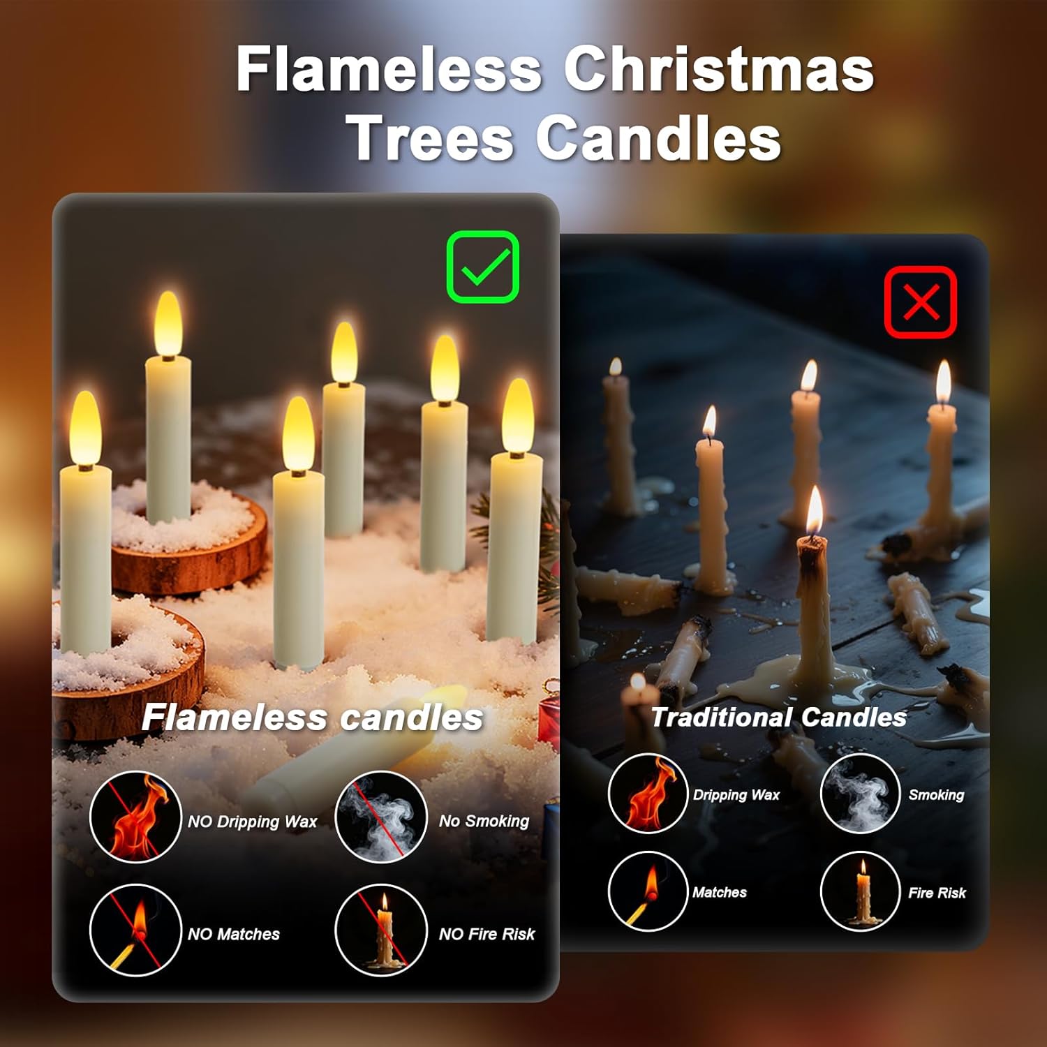 Skiennix 4-Inch Clip-On Candles - Battery Operated Flameless LED Lights with Remote Timer | 10 Pcs for Christmas & Halloween Decor