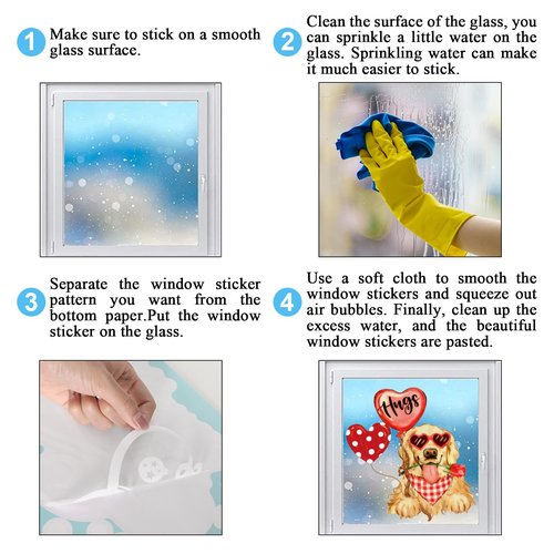 JarThenaAMCS Valentine's Day Window Clings Window Stickers Love Heart Dog Double-Sided Glass Decals for Wedding Anniversary Home Office Classroom Party Wall Decor, 9 Sheets