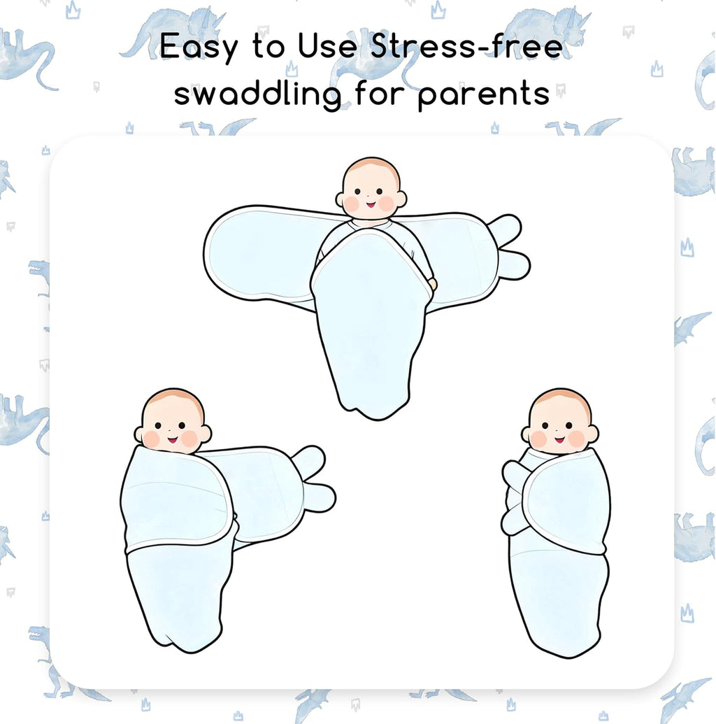 Skiennix Baby Swaddles - Organic Cotton Sleep Sack for Newborns | Soft & Snug 0-3 Months, 2-Pack Blue Dinosaur