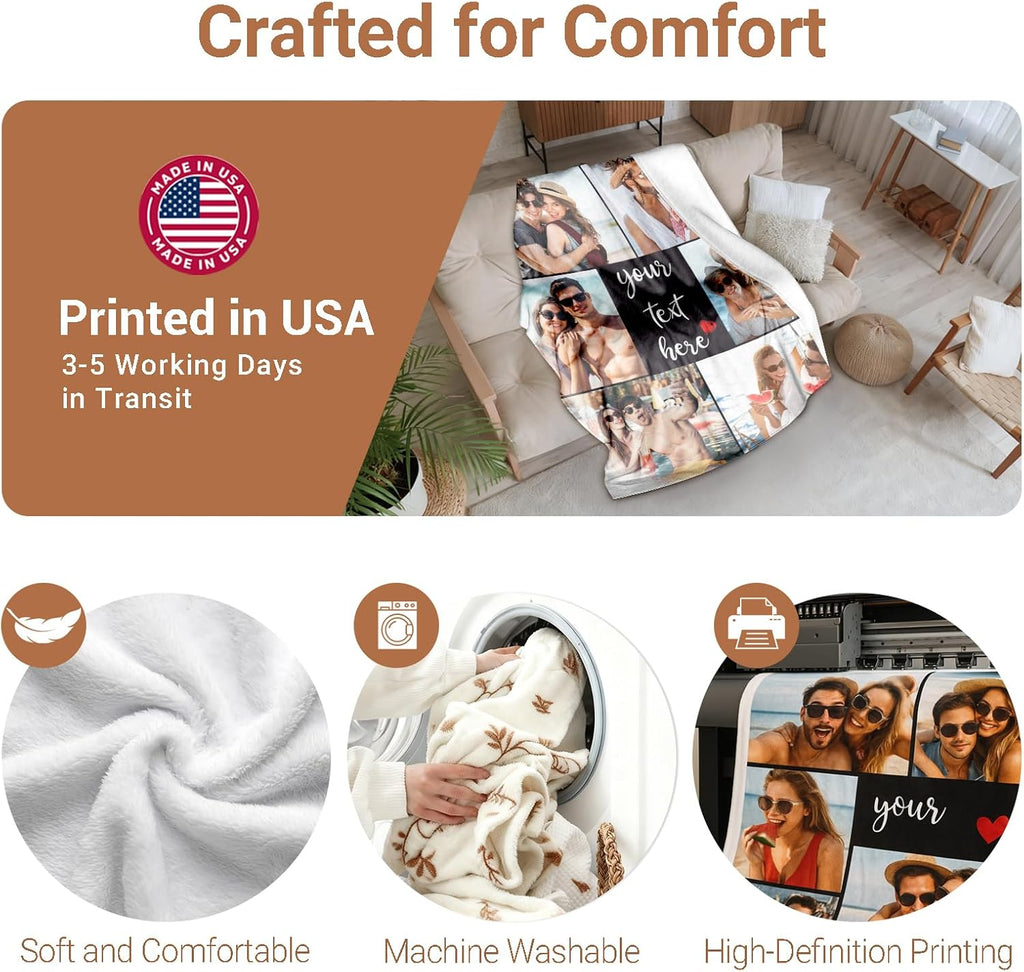 Regine Switzerland Custom Photo Blanket - Personalized Collage Throw for Anniversary & Birthday Gifts