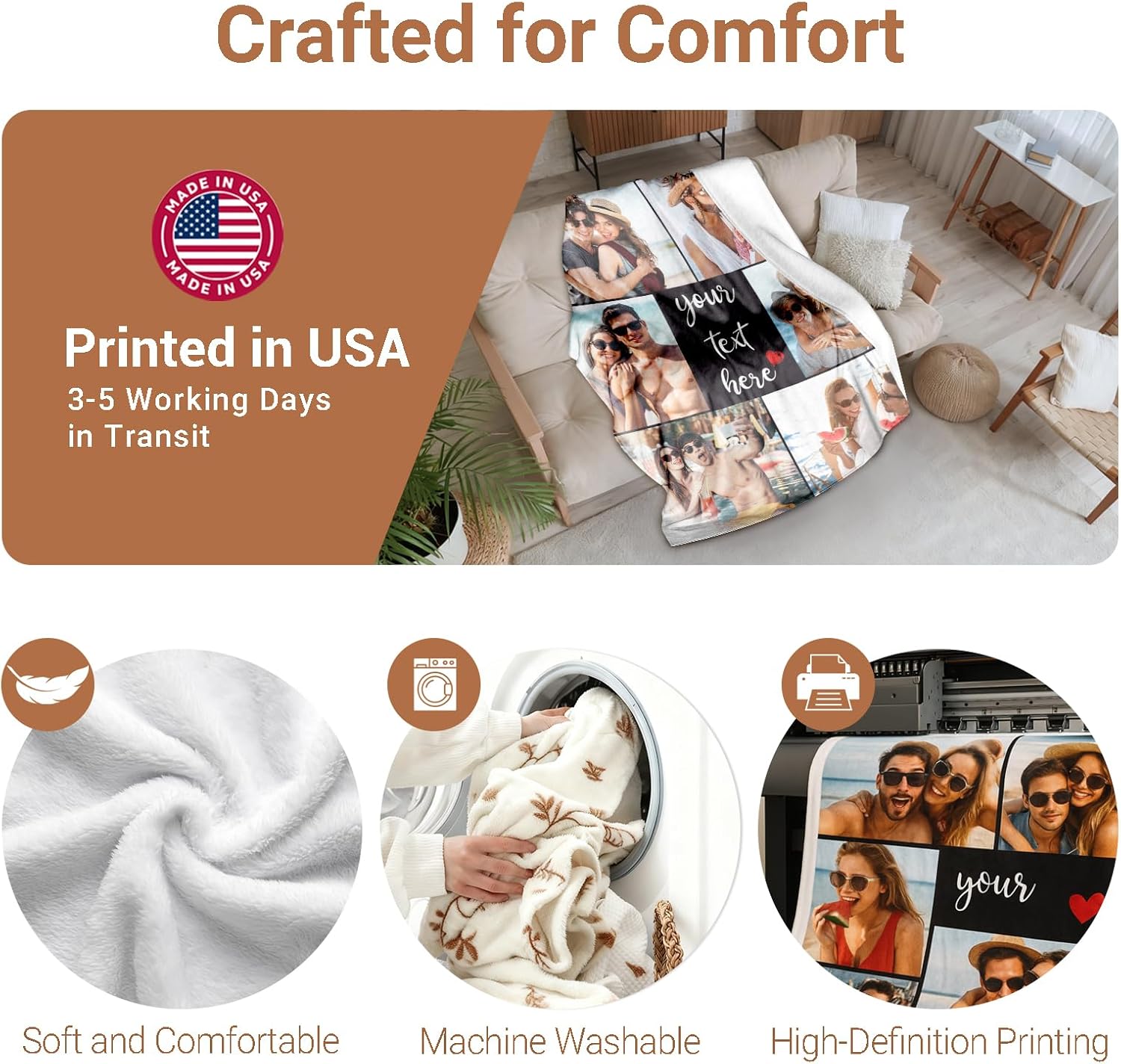 Regine Switzerland Custom Photo Blanket - Personalized Collage Throw for Anniversary & Birthday Gifts