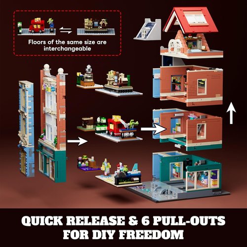 Lumibricks Building Bricks Set - City Town Modular Dollhouse with LED Light Display | 3086 Pcs Construction Kit for Adults & Teens