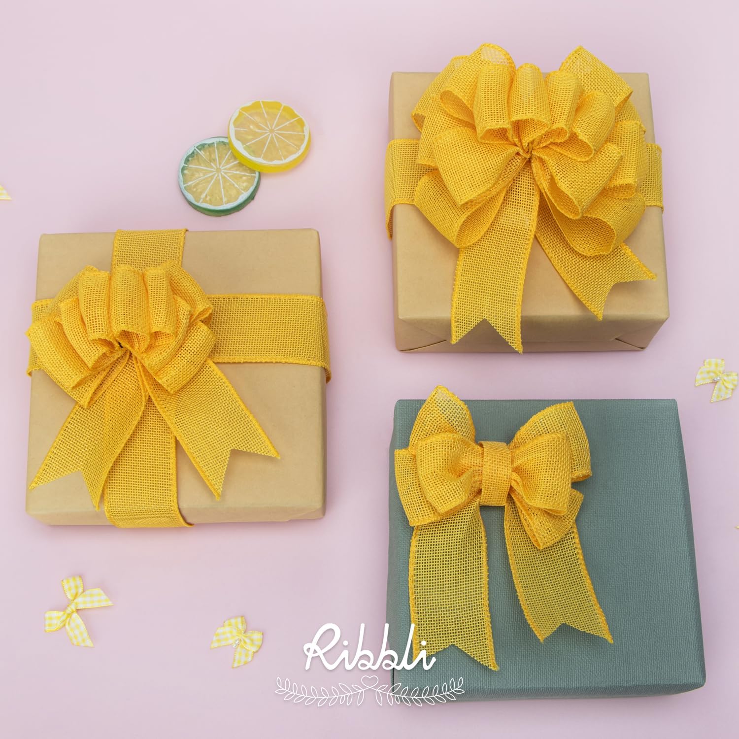 Ribbli Yellow Burlap Wired Ribbon - 1.5 Inch x 10 Yards | Perfect for Bows, Wreaths & Outdoor Decor