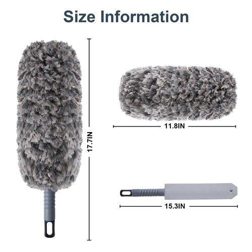 Lint Free 16.8'' Hand Duster,Microfiber Duster with Reusable and Washable Dusting Head for Household Cleaning,Furniture,Car (Black&Grey)