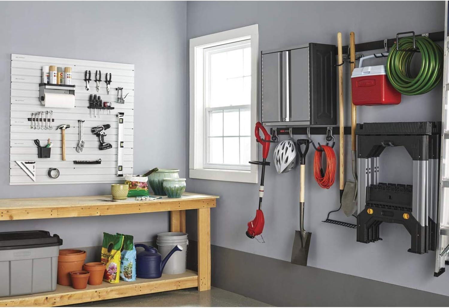 Rubbermaid Garage Hook Organizers - Powder Coated Metallic for Ladder, Tools & Bikes | 4 Pack