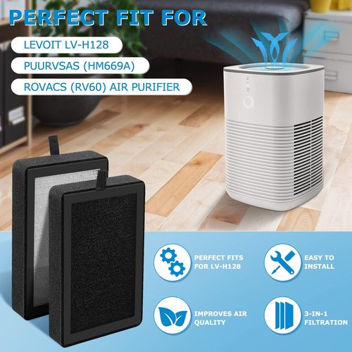 Levoit 4-Pack LV-H128 Replacement Filter - 3-in-1 Compatible Air Purifier Filters for LV-H128, PUURVSAS, ROVACS