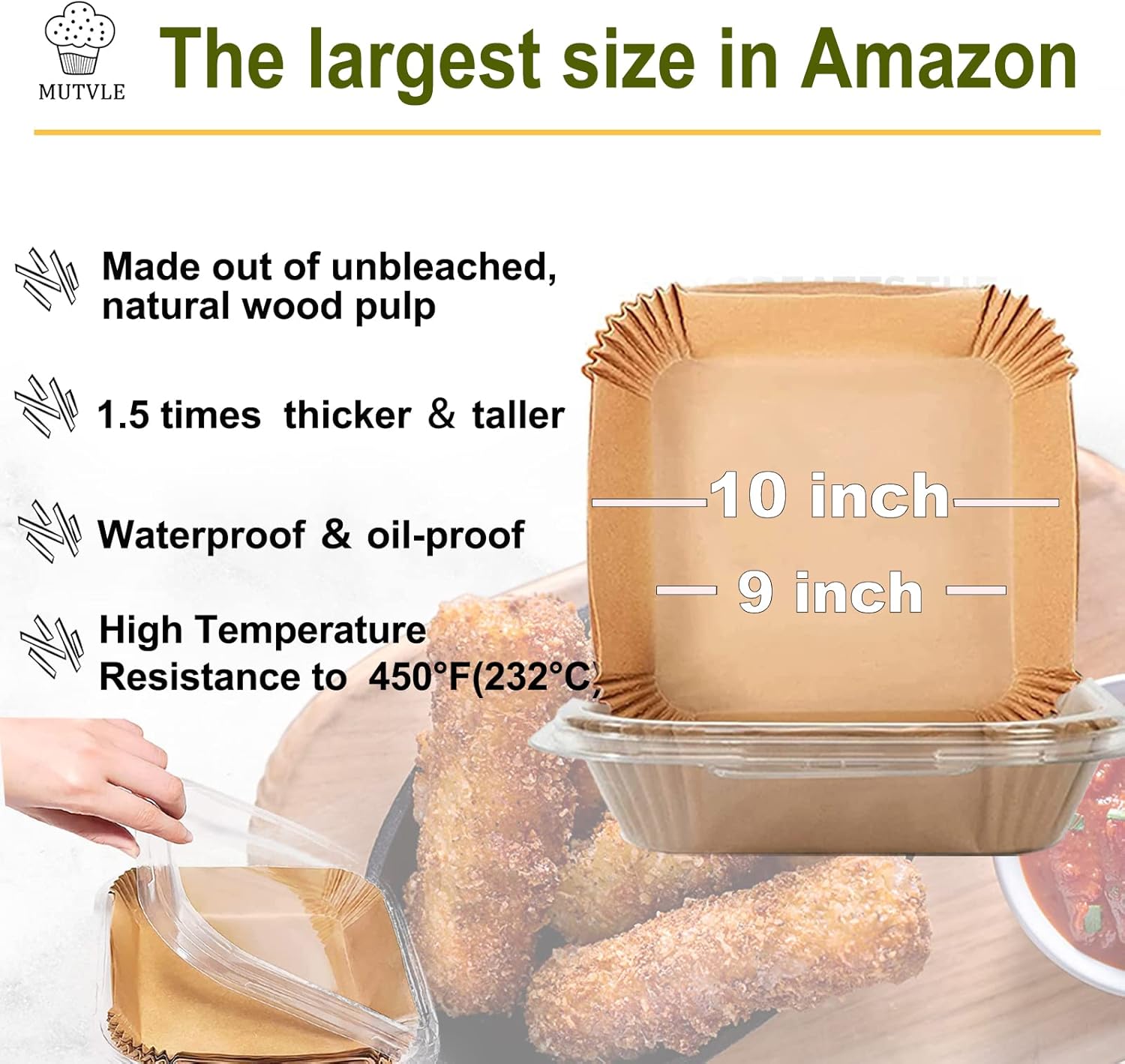 Skiennix 10-Inch Square Air Fryer Parchment Liners - XXL 100-Pack, Non-Stick Food Grade Baking Paper for Frying & Roasting