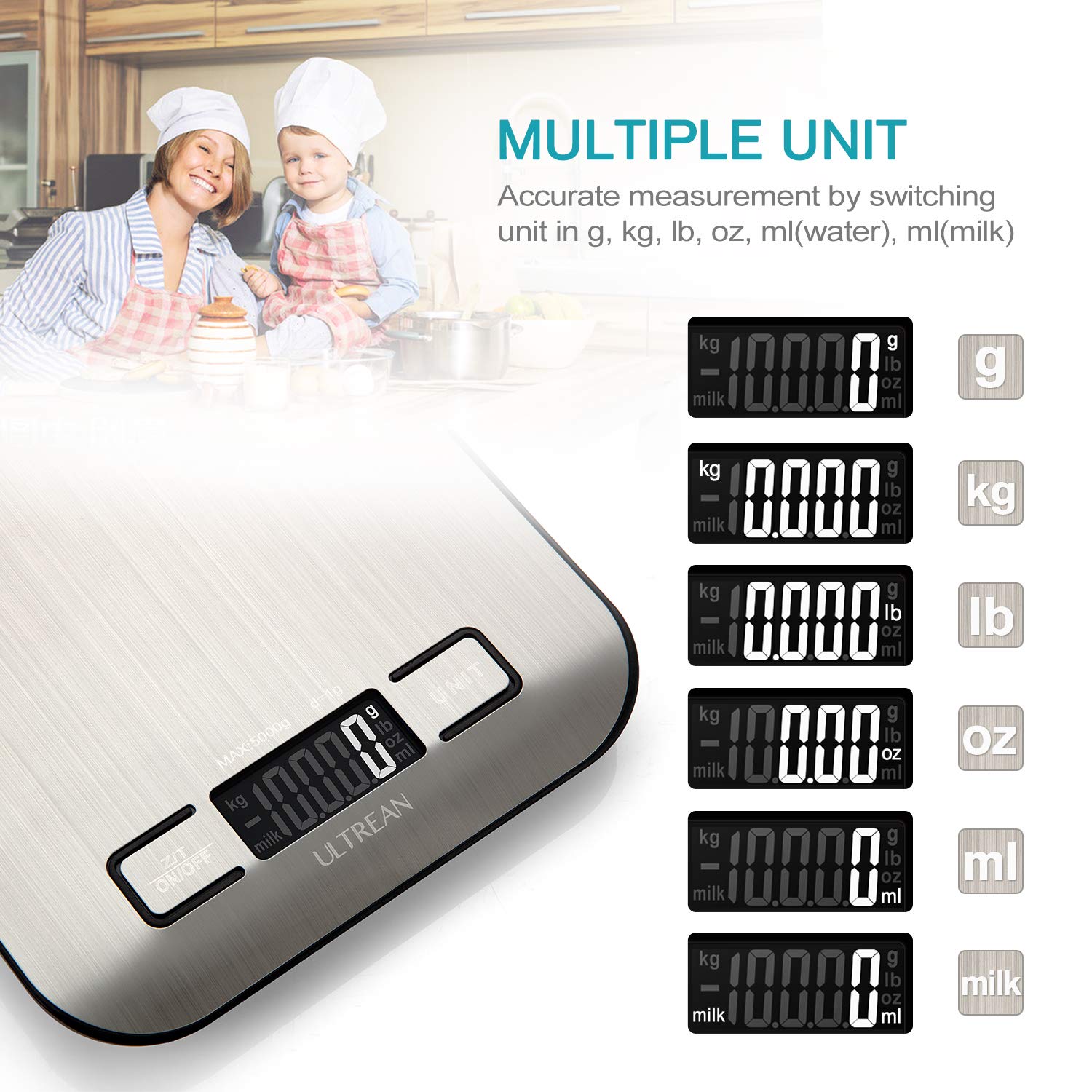Ultrean Digital Kitchen Scale - Accurate Weight Measurement in Grams & Ounces | 11lb Capacity, Stainless Steel Design
