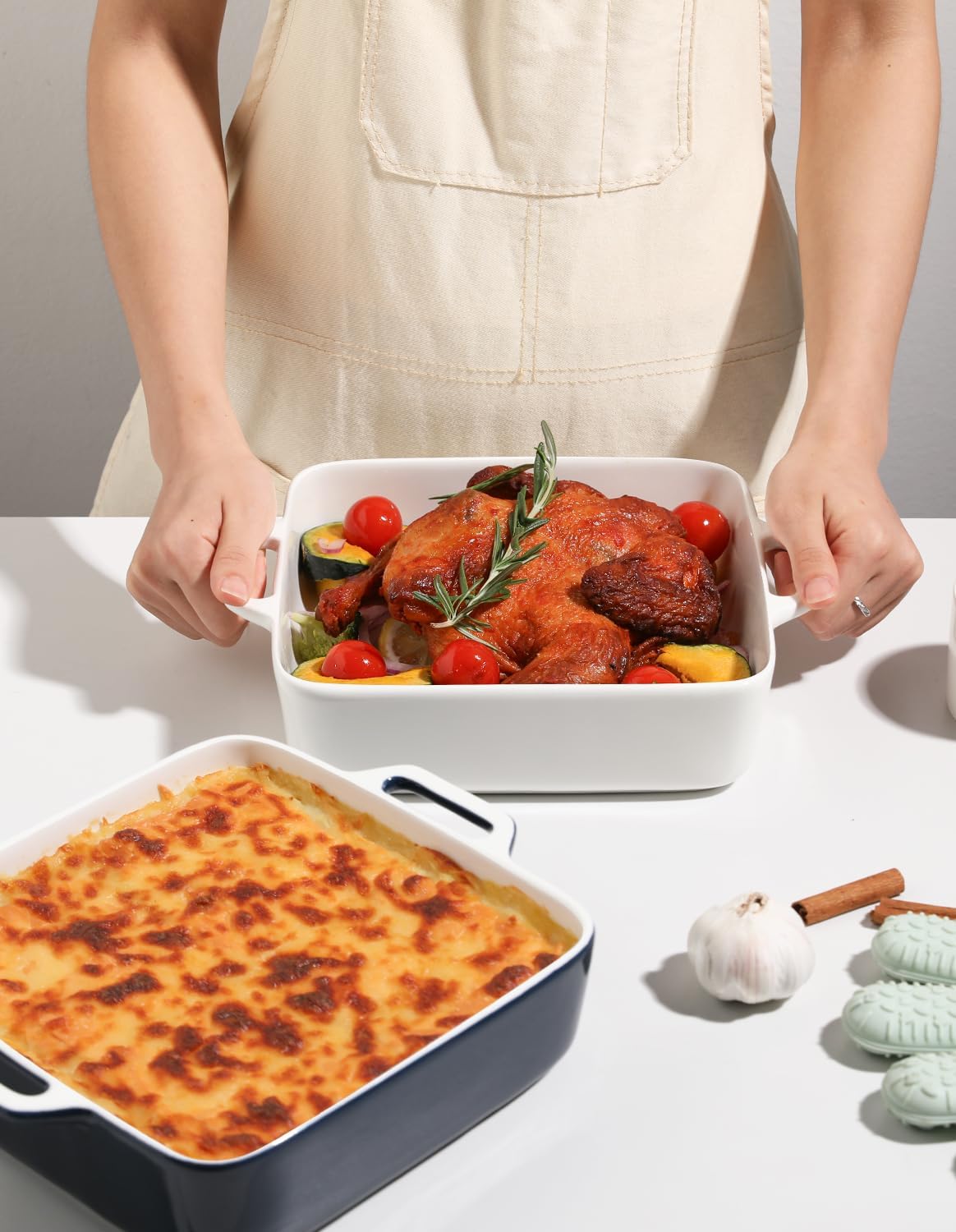 Sweejar 8x8 Baking Pan - Ceramic Casserole Dish with Double Handles | 2 QT Square for Brownies & Lasagna