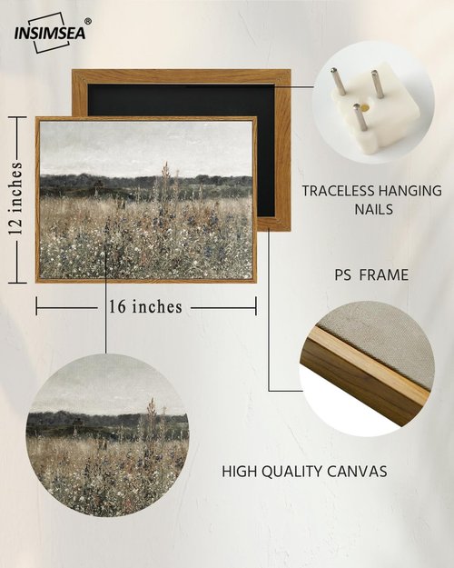 InSimSea Framed Canvas Wall Art - Vintage Classical Oil Painting | 12"x16" Floral Decor for Home