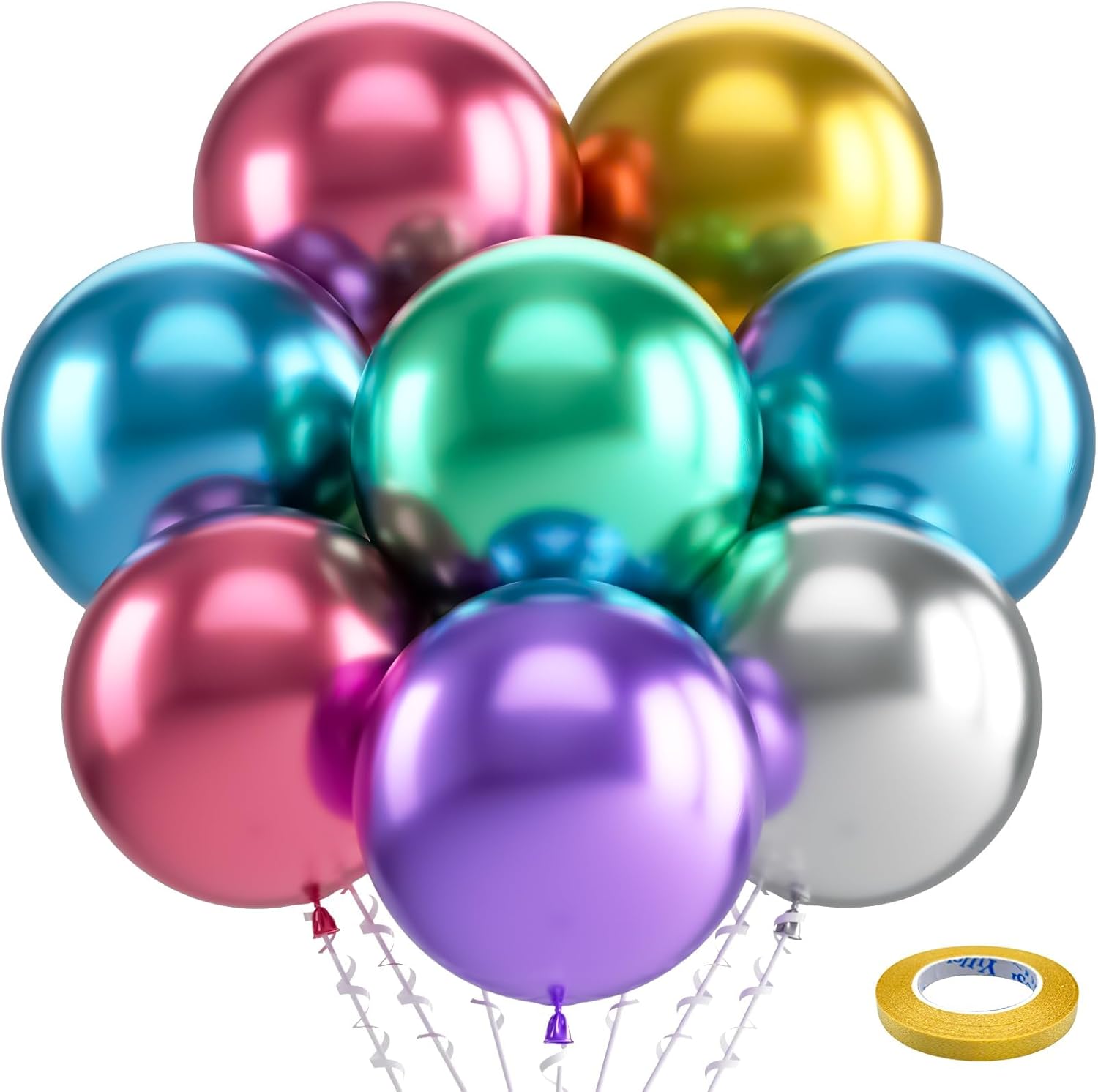 Bezente Metallic Chrome Giant Balloons - 36 Inch Jumbo Assorted Latex Pack for Colorful Party Decor