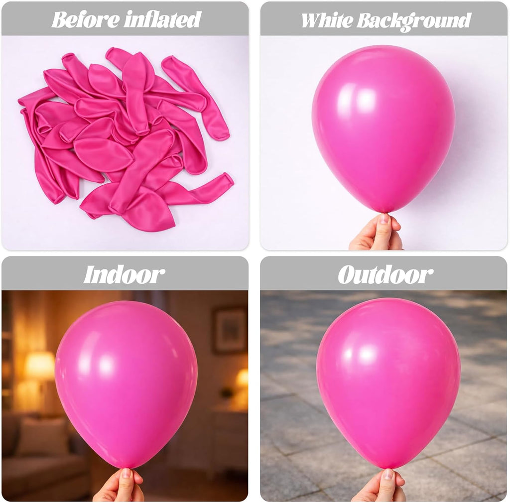 Voircoloria 110pcs Hot Pink Balloons - 12 Inch Dark Pink Latex for Parties, Weddings & Celebrations