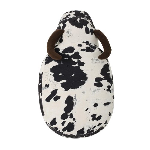 Christopher Knight Home Isana Cow-Shaped Ottoman, Cute Wood Foot Stool Shoes Changing Seat with Cushioned for Living Room, Bedroom, Playroom Porch Furniture, Black and White Velvet