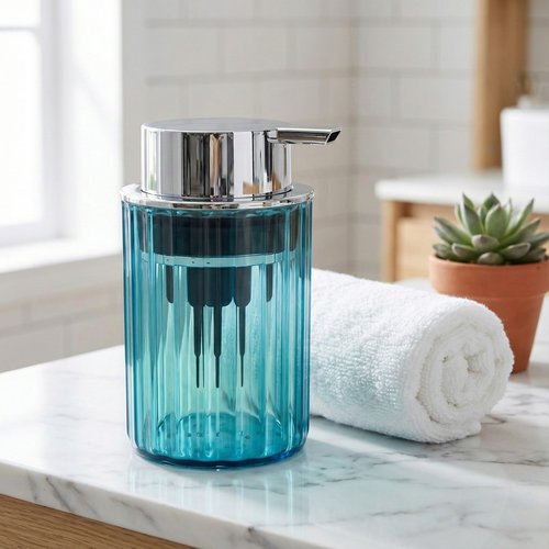 Foaming Hand Soap Dispenser 350ml (11oz) Refillable Vintage-Inspired Modern Plastic Silver Pump for Liquid Soap Shampoo Body Wash Bottle for Bathroom Kitchen (2 Pcs)(Brown+Blue)