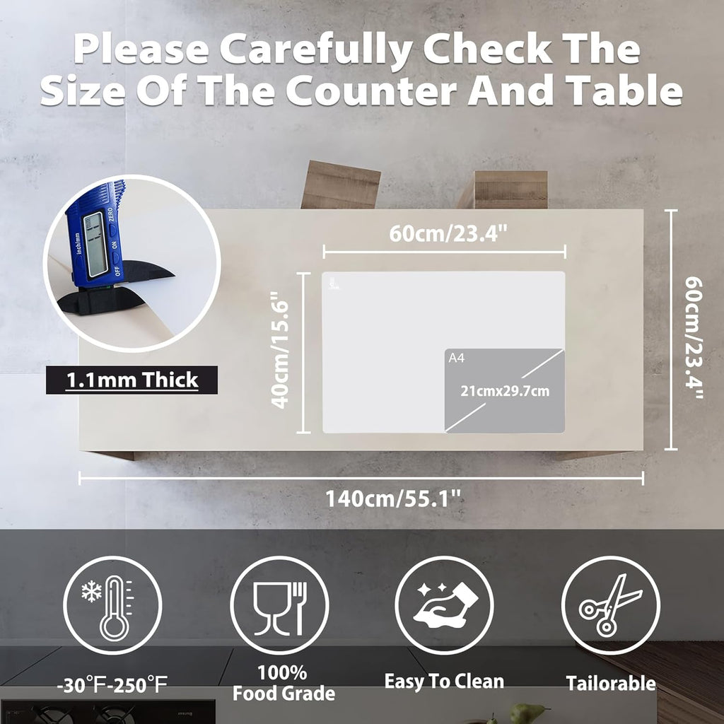 Skiennix Thick Silicone Counter Mat - Heat Resistant Kitchen Table Protector | Large 23.4" x 15.6" Clear