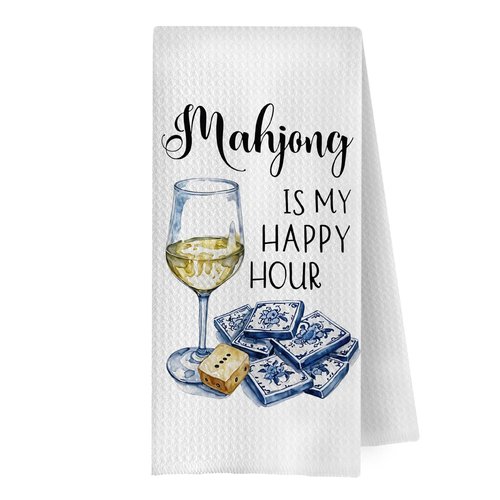 GCFET Mahjong Gifts Kitchen Decor - Mah Jong Wine Decorative Waffle Weave Dish Towels for Kitchen, Mah Jong Tea Hand Towels, Wine Gifts for Women, 16x24 Inch