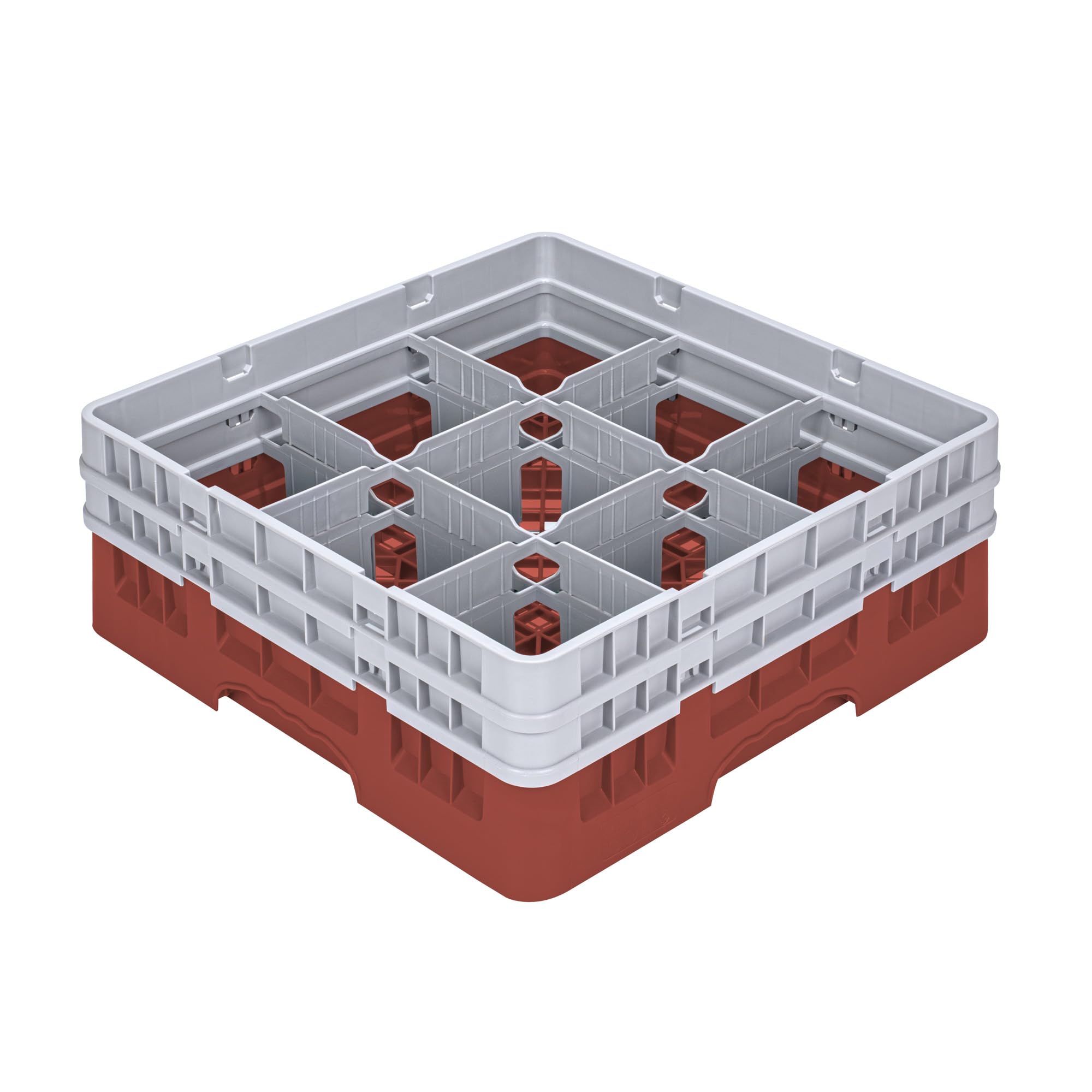Restaurantware Clean Tek Professional 9 Compartment Glass Rack,1 Heavy Duty Durable Tray, With 1 Full Drop Extender and 1 Half Drop Extender, Red Glass Holder For Restaurants, Bars, and Pubs