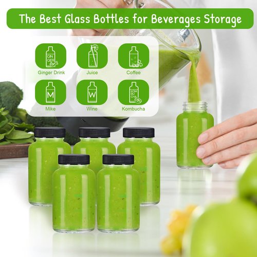STARSIDE 4 oz Glass Ginger Shots Bottles with Caps,16 pack 120 ml Juice Shot Bottles,Leakproof Small Glass with Lids for Ginger,Beverages