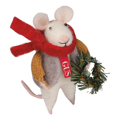 Primitives by Kathy Mouse 4.25 Inches Tall Gus with Wreath Seasonal Decor